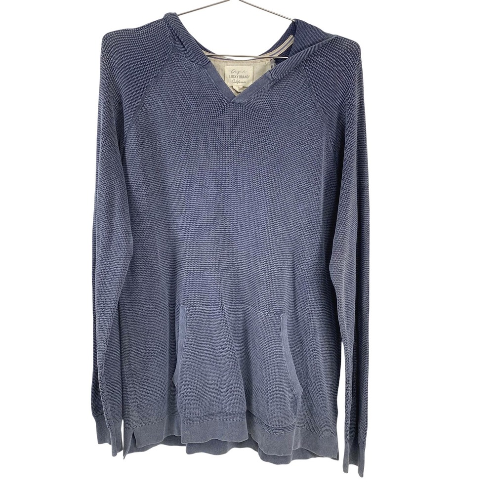 Lucky Brand Hoodie Mens XL Blue Waffle Knit Pullover Kangaroo Pocket 7M510491